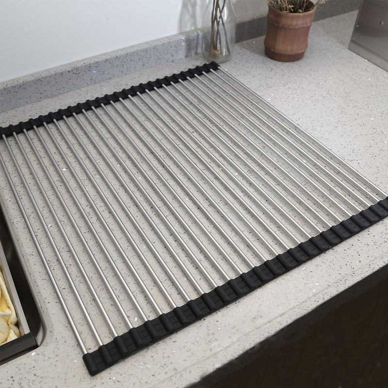 Ahyuan Roll up Dish Drying Rack Over The Sink Kitchen Roll up Sink Drying Rack Portable Dish Drainer Foldable Dish Drying Rack (Black, 20.5''X19.7'') - Image 4